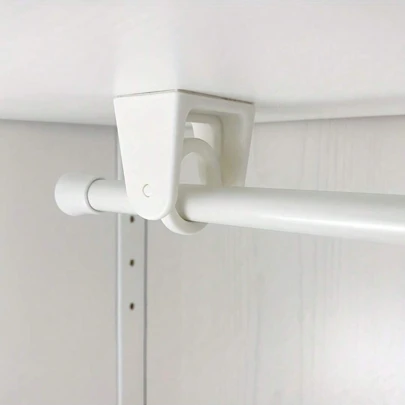 2 件白色 360° 旋转圆环挂钩，伸缩杆支架，窗帘杆固定支架，自粘式圆环支架挂钩