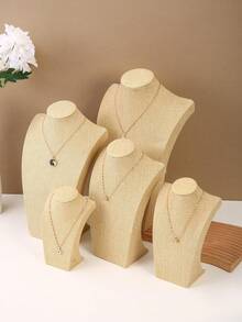 亚麻和天鹅绒项链胸围珠宝展示架，项链架，珠宝展示模特展示柜 - 亞麻色 - 查看 1