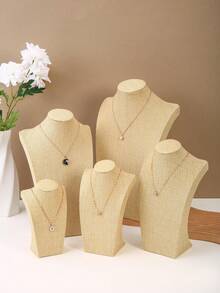 亚麻和天鹅绒项链胸围珠宝展示架，项链架，珠宝展示模特展示柜 - 亞麻色 - 查看 2