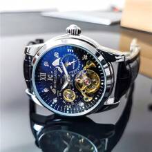 FENSIR Brand New Automatic Mechanical Watch With Moon Phase, Luminous, Waterproof, Leather Strap, Luxury Men's Watch