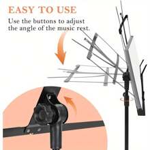 Music Stand Music Book Stand Music Stands For Sheet Music Adjustable Heights Sheet Music Stand Holder Portable Folding Metal Music Stand With Carrying Bag For Storage Or Travel (Black) - Black - View 4