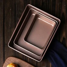 1 khay nướng bằng thép cacbon chống dính, có sẵn hình chữ nhật/vuông, sâu/nông, nhiều kích cỡ khác nhau. Thích hợp để nướng bánh quy, bánh mì, bánh ngọt - Vàng - Xem 9