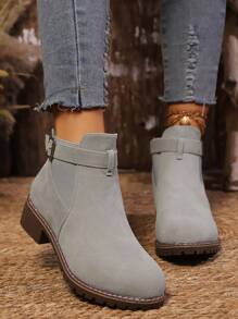 Botines de moda informal de tacón bajo para mujer, otoño e invierno, sin deslizamiento y cómodos - Gris Claro - Ver 1