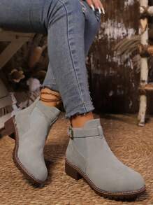 Botines de moda informal de tacón bajo para mujer, otoño e invierno, sin deslizamiento y cómodos - Gris Claro - Ver 2
