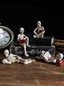 1 pieza Figura decorativa de resina de esqueleto leyendo un libro, decoración creativa de Halloween - Multicolor - Ver 8