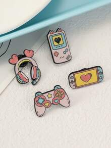 4pcs/Set Cute Cartoon Cat, Cassette Tape, Cactus Alloy Brooch Pins, Vintage Electroplated Black