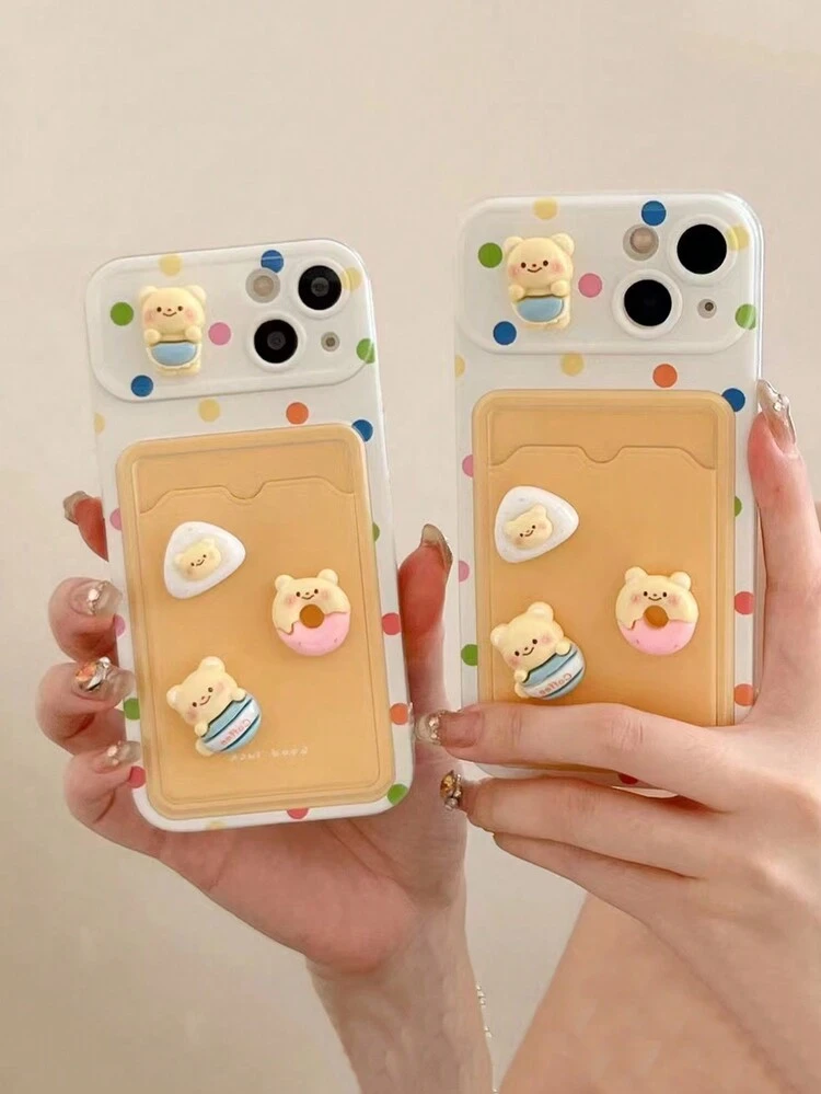 3D Butter Bear 大窗口卡夹手机壳适用于 iPhone 15 Pro Max、Apple 14/13/12，防震全身保护套，适合女性 - 白色 - 查看 6
