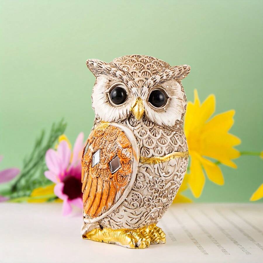 1pc Resin Owl Statue, Decoração criativa de destaque para casa, Decoração de interiores, Estatueta de coruja realista para decoração de quarto, Melhores presentes de decoração para casa - Multicolorido - Ver 1