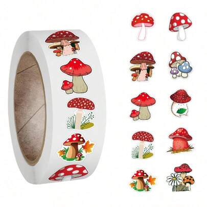 500 st Mushroom Tape Stickers Roll Vinyl Stickers Scrapbook, Journaling, Bärbar dator, Bumper, Skateboard, Vattenflaskor, Dator, Telefon, Tecknad Anime
