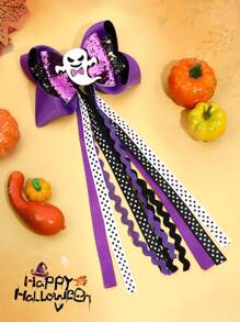 1pc Halloween Curly Hair Clip, Suitable For Girls, Shiny Scary Bloody Eyeball Curly Bow Crocodile Clip Skull Ghost Hairpin, Halloween Cosplay Party Hair Clip, Costume Hair Clip, Children's Hair Accessory - Multicolor - View 11