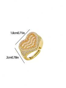 1枚时尚3D立方氧化锆心形嘻哈风格个性化情侣戒指，适合女性日常佩戴，情人节礼物 - 金色 - 查看 6