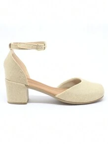 Women's Sandals With Medium Thick Heel And Closed Toe, Comfortable And Fashionable - 米色 - 查看 5