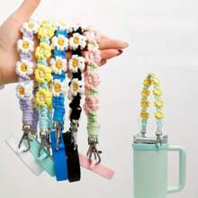 1pc Silicone Hand-Woven Water Bottle Handle With Flowers, Bohemian Daisy Woven Water Bottle Straps For Cups , Perfect For Outdoor Activities And Sports, Fits Most 8-40 Oz Bottles, Mother's Day Gift