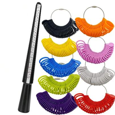 USUK Ring Sizer Kit, Including Ring Sizer Stick, Ring Sizer Gauge, Made Of Regular PE, PVC Plastic, Size Range 0-13, New Model Ring Sizer, Ring Resizing Bar, Eyeglass Cleaning Cloth, Measuring Tape, Small Mallet, Jewelry Tools For Ring Size Measurement