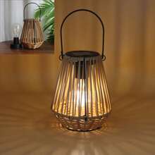 1pc Handwoven Rattan Lantern, Vintage Classic Outdoor Rattan Crafted Lantern With Solar Powered Warm White Light, Suitable For Garden, Patio, Lawn, Villa, Camping, Decorative Table/Hanging Lamp