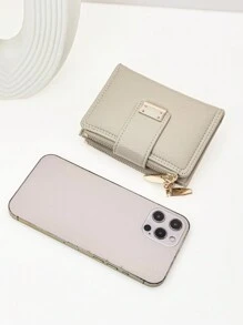 新款女式短款按扣钱包 柔软 PU 皮革 双拉链零钱包 简约时尚钱包 长卡包 卡包 女士礼物 钱包 钱包 小钱包