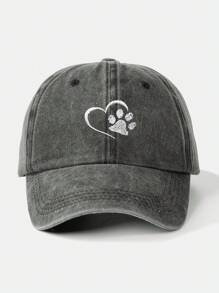 1pc Women Embroidered Heart & Bear Paw Washed Baseball Cap, Adjustable Outdoor Sun Hat, Suitable For Spring, Autumn, Travel, Beach, Vacation, Also Fits Young Men, Y2K Style Valentine's Day Valentines