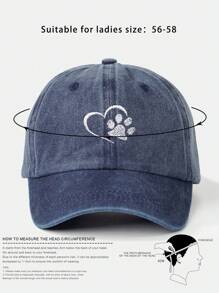 1pc Women Embroidered Heart & Bear Paw Washed Baseball Cap, Adjustable Outdoor Sun Hat, Suitable For Spring, Autumn, Travel, Beach, Vacation, Also Fits Young Men, Y2K Style Valentine's Day Valentines