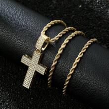 1 件复古麦克风和十字设计编织毛衣链，时尚百搭