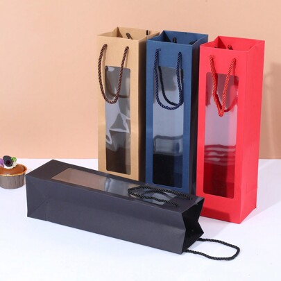 Set di 4 borse regalo per vino con finestra, borsa monoflacone in carta per vino rosso, borsa di carta per matrimoni, compleanni, omaggi per feste, riutilizzabile con cartoncino, tema fantasia ape - colori assortiti (rosso, nero, blu, marrone chiaro) Borsa per vino natalizia, Decorazioni natalizie, Addobbi natalizi, Regali di Natale, Carta da regalo natalizia, Forniture per feste di Natale, Borse regalo di Natale, Sacchetti di Natale, Adesivi natalizi