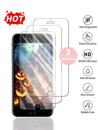 3pcs Set, Compatible With IPhone 7/8/X/XS/XR/11/12/13/14/15/16/16 Plus/16 Pro/16 Pro Max/16e, Anti-Scratch, Anti-Fingerprint, Waterproof, Dustproof, High Definition Tempered Glass Screen Protector Gift For Birthday, Family, Friends Phone Screen Protector, Phone Accessories