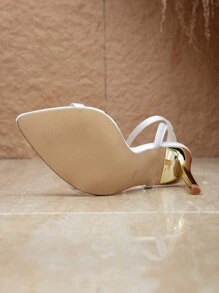 Giày sandal cao gót mũi nhọn thời trang nữ, chất liệu satin mềm mại, kiểu quai hậu, thích hợp cho các buổi đi chơi, tiệc tùng, liên hoan, trang phục mùa xuân hè. - trắng - Xem 7