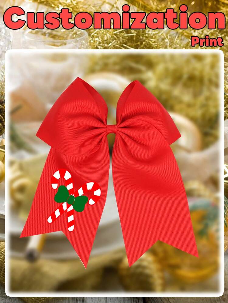 (Customized) 1pc Personalized Christmas Theme Bow Hair Accessory With Custom Text, Suitable For Holidays, Wedding Hair Accessories, Spring Summer Bright Colors - Multicolor - View 16