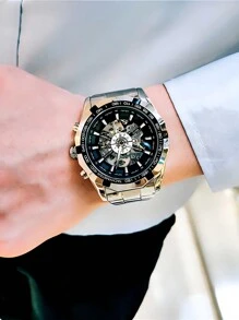 Men Water Resistant Mechanical Watch - Black - View 5