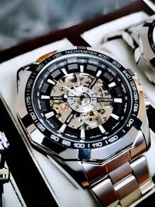 Men Water Resistant Mechanical Watch - Black - View 3