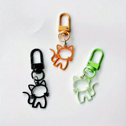Cute Hollow-Out Colorful Cat Keychain - Alloy Cartoon Pendant, Suitable For Car Keys And Backpacks, Perfect Gift For Women. Adorable Keychain, Suitable For Women, Can Be Used As Car Accessories, Bag Pendant, School Initial, Gothic Style, Y2K Style, Christmas Gift, Bag Accessories, Lanyard With ID Holder, Car Accessories, Bag Pendant, Also Can Be Given As A Gift To Teachers, Friends, And Sisters.