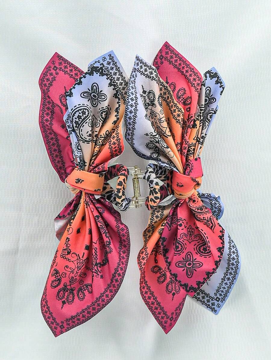 1pc Paisley Flower Bow Hair Clip, Bohemian Hair Claw For Women, Cloth Hairpin Hair Clips Hair Jaw Clip Hair Clamps Hair Clutch Hair Catcher Clip, Claw Clip Fall Winter Hair Accessories For Women For Vacation Outfits Woman - Multicolor - View 1