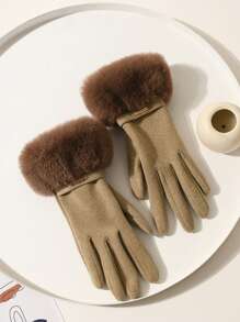 女士高品质柔软手套，冬季保暖全指手套，骑行驾驶防寒万圣节 - 彩色 - 查看 4