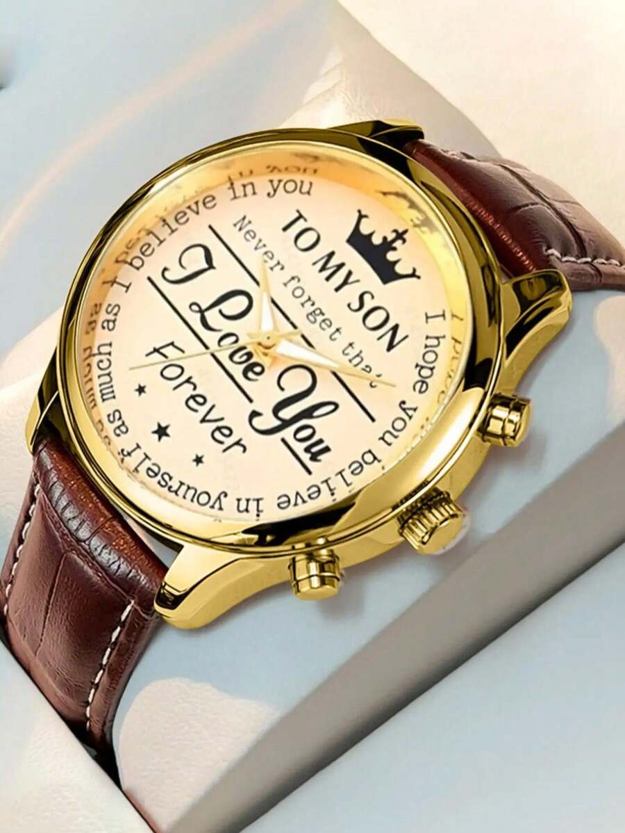 1pc Fashion Cute Teens Crown English Dial Leather Band Quartz Watch, Suitable For Birthday Gift, Halloween Gift,