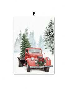 1 pièce Peinture sur canevas Artwork Mur Arbre de pin d'hiver Père Noël Renne Bonhomme de neige Décoration de maison Affiches Impressions Images murales pour salon Sans cadre, Décoration de Noël, Cadeau de Noël