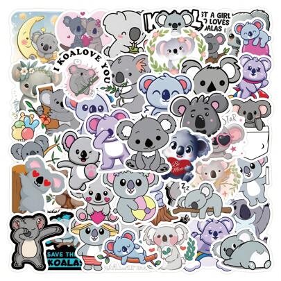 60 adesivi carini a forma di koala per laptop, valigie, borracce, paraurti, skateboard, caschi, adesivi e decalcomanie per auto, adesivi creativi fai-da-te, forniture scolastiche, torna a scuola