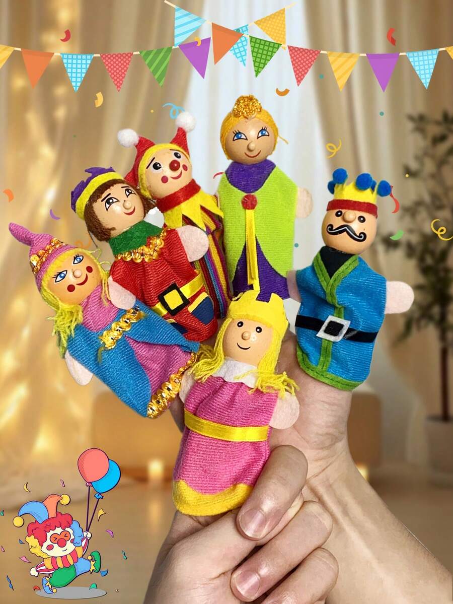Wooden Finger Puppets For Storytelling, King Character - Random Color Assortment - Multicolor - View 1