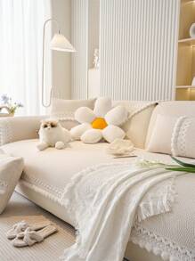 1 tấm phủ ghế sofa viền hoa sang trọng, khăn phủ ghế sofa chống trượt, chống bụi, chống trầy xước, tấm bảo vệ ghế sofa sang trọng, vỏ bọc ghế sofa trang trí, thích hợp cho phòng khách, phòng ngủ, phòng học, văn phòng, xe hơi, mọi mùa - Màu be - Xem 6