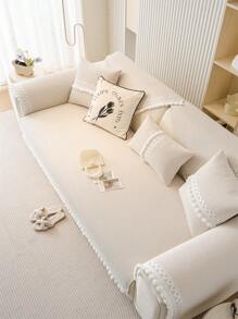 1 tấm phủ ghế sofa viền hoa sang trọng, khăn phủ ghế sofa chống trượt, chống bụi, chống trầy xước, tấm bảo vệ ghế sofa sang trọng, vỏ bọc ghế sofa trang trí, thích hợp cho phòng khách, phòng ngủ, phòng học, văn phòng, xe hơi, mọi mùa - Màu be - Xem 7