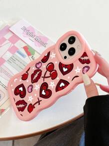 [Heart, Cherry, Lip, New Wave Pink] Compatible With IPhone & Galaxy Phone Cases Compatible With IPhone 11/13/14/15/15Pro Max, IPhone 16/16 Pro/16 Plus/16 Pro Max, Galaxy A14/A04/A12/A21S/A14/A34/A52/A52S/A53 5G/A54/A23/A13/A24 4G/A32 4G/A33 5G/S21 FE/S23 Ultra/S22 Ultra/S24 Ultra