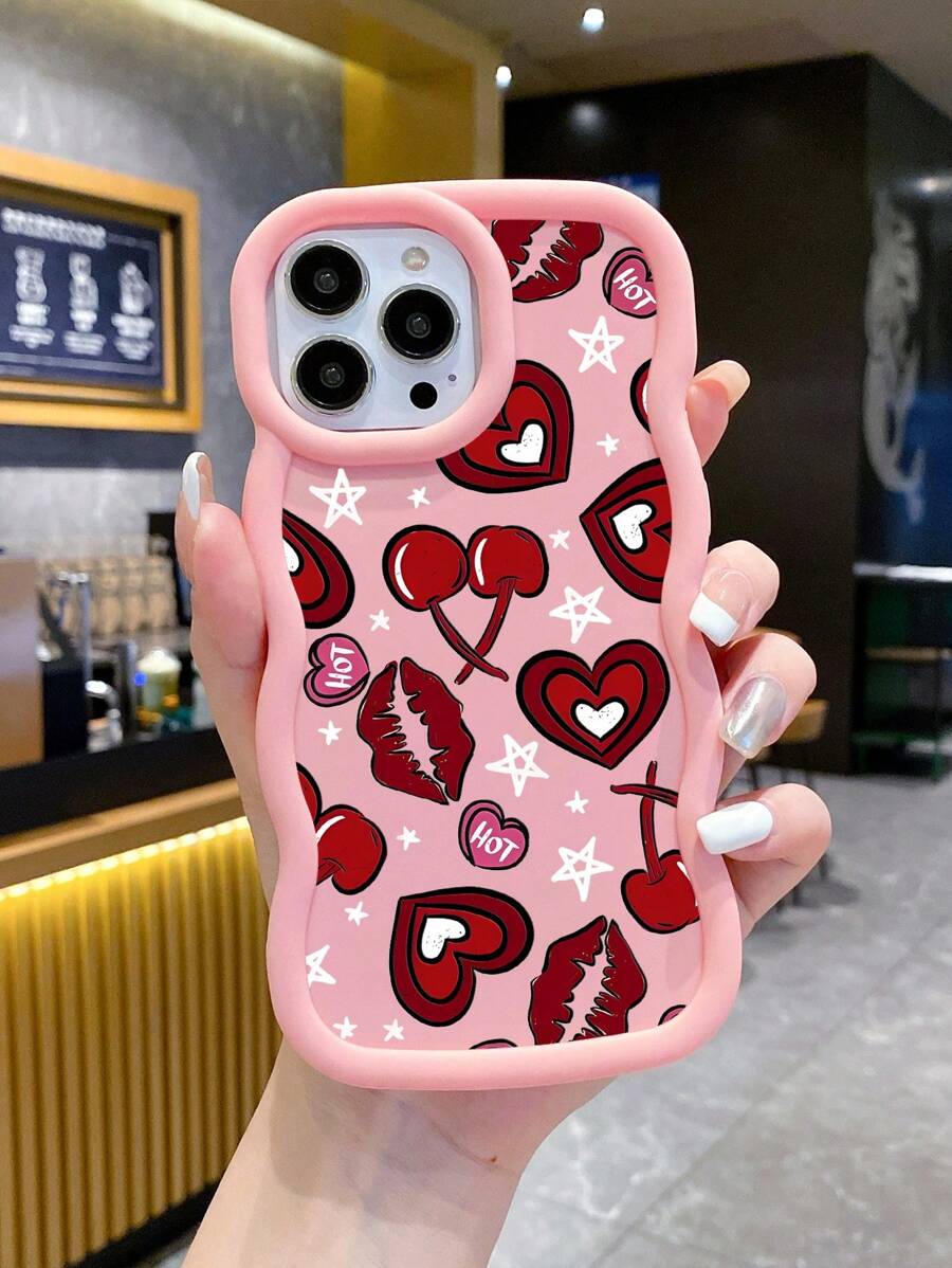 [Heart, Cherry, Lip, New Wave Pink] Compatible With IPhone & Galaxy Phone Cases Compatible With IPhone 11/13/14/15/15Pro Max, IPhone 16/16 Pro/16 Plus/16 Pro Max, Galaxy A14/A04/A12/A21S/A14/A34/A52/A52S/A53 5G/A54/A23/A13/A24 4G/A32 4G/A33 5G/S21 FE/S23 Ultra/S22 Ultra/S24 Ultra