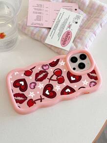 [Heart, Cherry, Lip, New Wave Pink] Compatible With IPhone & Galaxy Phone Cases Compatible With IPhone 11/13/14/15/15Pro Max, IPhone 16/16 Pro/16 Plus/16 Pro Max, Galaxy A14/A04/A12/A21S/A14/A34/A52/A52S/A53 5G/A54/A23/A13/A24 4G/A32 4G/A33 5G/S21 FE/S23 Ultra/S22 Ultra/S24 Ultra