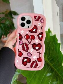 [Heart, Cherry, Lip, New Wave Pink] Compatible With IPhone & Galaxy Phone Cases Compatible With IPhone 11/13/14/15/15Pro Max, IPhone 16/16 Pro/16 Plus/16 Pro Max, Galaxy A14/A04/A12/A21S/A14/A34/A52/A52S/A53 5G/A54/A23/A13/A24 4G/A32 4G/A33 5G/S21 FE/S23 Ultra/S22 Ultra/S24 Ultra