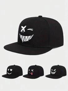 1 chiếc mũ bóng chày thêu hình mặt cười có thể điều chỉnh, mũ chống nắng ngoài trời thường ngày cho mùa xuân thu, du lịch bãi biển, dành cho nam và nữ, phong cách Y2K - nghề thêu - Xem 1