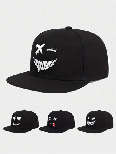 1 件刺绣笑脸可调节棒球帽，户外防晒休闲帽，适合春秋季节、旅行海滩、男女皆宜，Y2K 风格