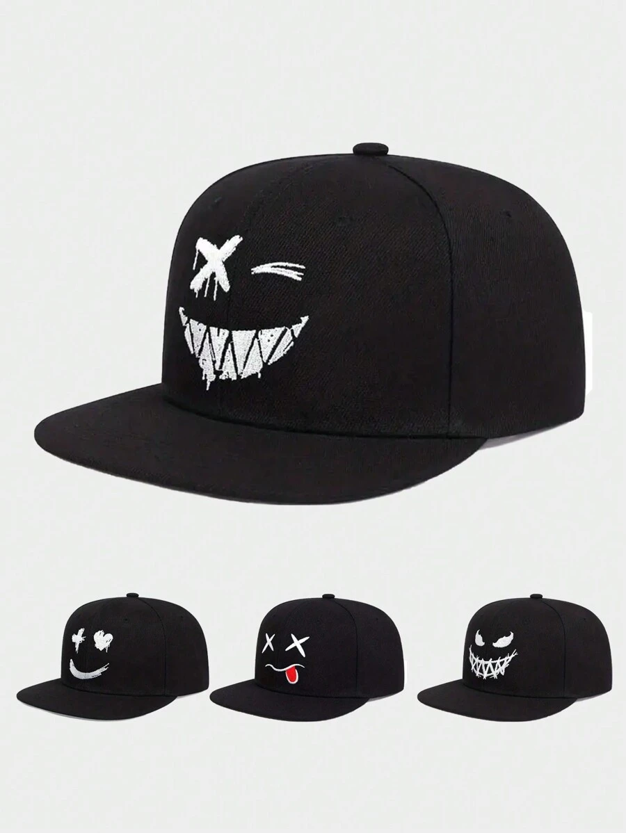 1 chiếc mũ bóng chày thêu hình mặt cười có thể điều chỉnh, mũ chống nắng ngoài trời thường ngày cho mùa xuân thu, du lịch bãi biển, dành cho nam và nữ, phong cách Y2K - nghề thêu - Xem 1