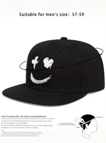 1 chiếc mũ bóng chày thêu hình mặt cười có thể điều chỉnh, mũ chống nắng ngoài trời thường ngày cho mùa xuân thu, du lịch bãi biển, dành cho nam và nữ, phong cách Y2K - nghề thêu - Xem 6