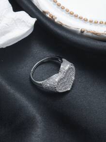 1 件时尚 3D 方晶锆石心形戒指适合日常佩戴，适合女性和情侣情人节、妈妈、母亲、母亲节、礼物 - 銀色 - 查看 5