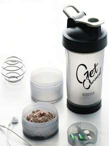 Bộ bình lắc thể dục - Bao gồm bình lắc bột protein, cốc nhựa sáng tạo 3 lớp, bình nước thể thao có tay cầm và thiết kế chống rò rỉ, bình nước tập luyện dung tích lớn - màu đen - Xem 4