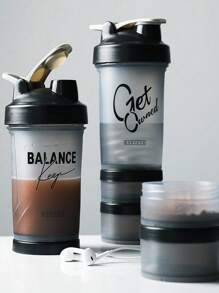 Bộ bình lắc thể dục - Bao gồm bình lắc bột protein, cốc nhựa sáng tạo 3 lớp, bình nước thể thao có tay cầm và thiết kế chống rò rỉ, bình nước tập luyện dung tích lớn - màu đen - Xem 1