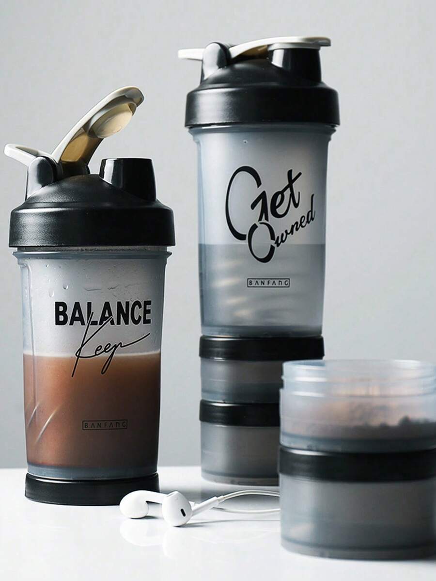 Bộ bình lắc thể dục - Bao gồm bình lắc bột protein, cốc nhựa sáng tạo 3 lớp, bình nước thể thao có tay cầm và thiết kế chống rò rỉ, bình nước tập luyện dung tích lớn - màu đen - Xem 1